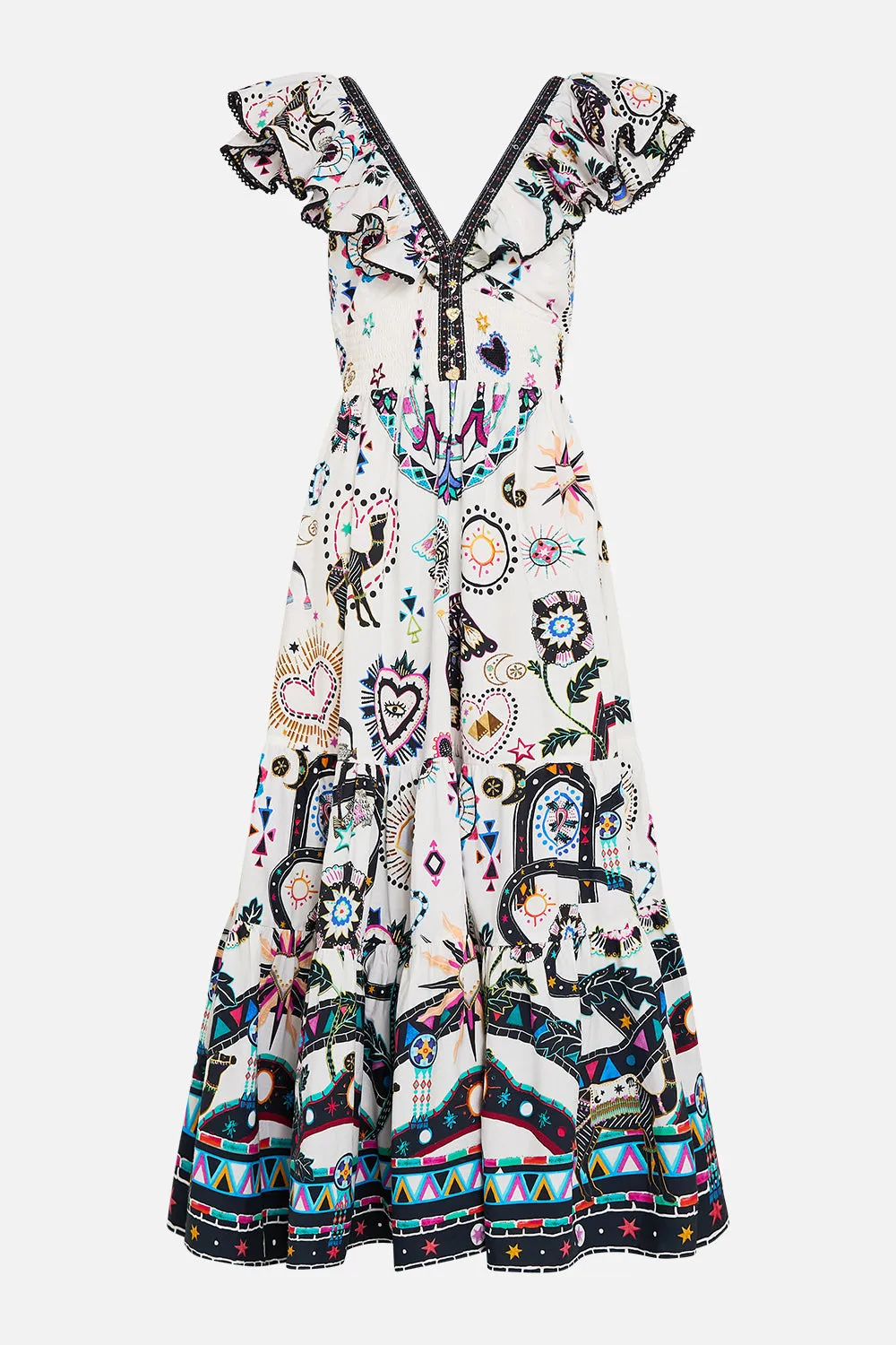 TIERED DRESS WITH NECK FRILL NUBIAN WONDERLAND sold by Camilla