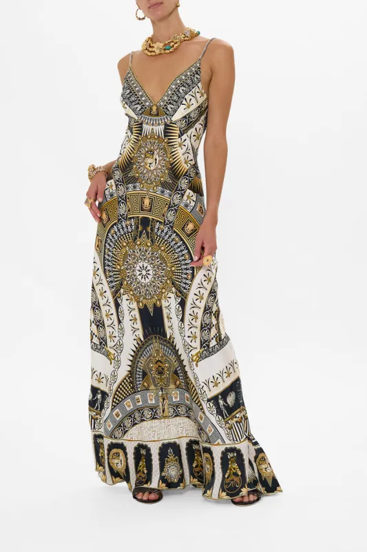V NECK LONG BIAS SLIP DRESS WITH TRAIN TEMPLES OF DENDARA sold by Camilla