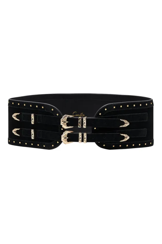 CINCHED BELT WITH DOUBLE BUCKLE SOLID BLACK sold by Camilla