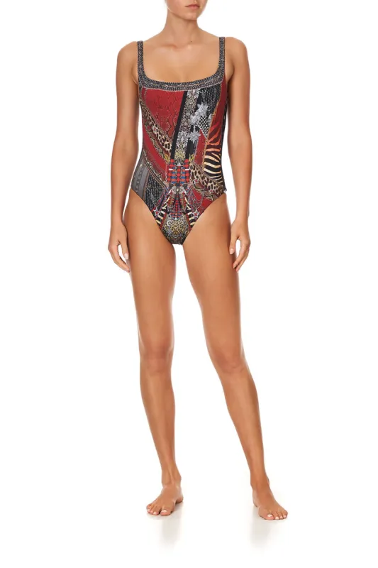 UNDERWIRE SQUARE NECK ONE PIECE LONDON CALLING sold by Camilla