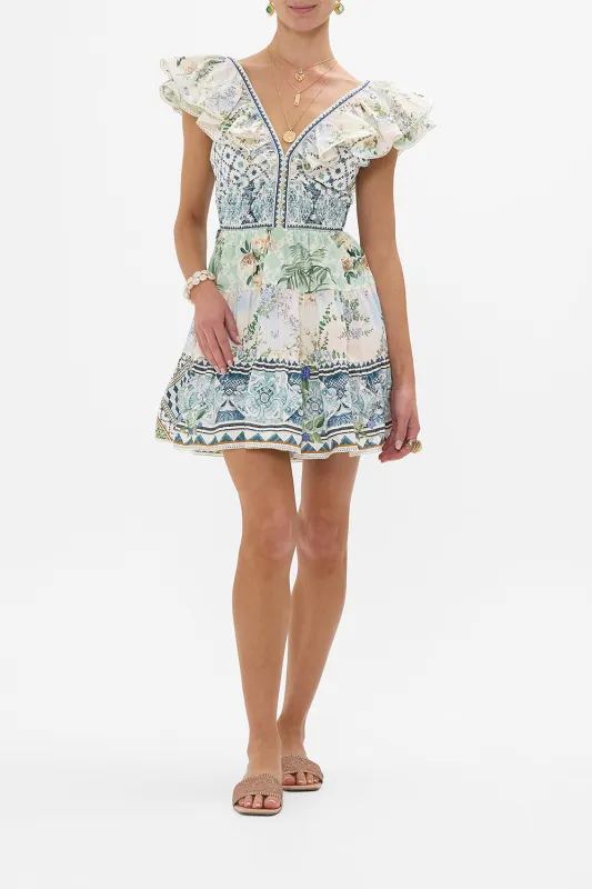 TIERED SHORT DRESS WITH NECK FRILL JARDIM PARTY sold by Camilla