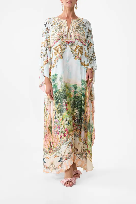 V NECK KAFTAN WITH FRONT WELT POCKETS ARCHES OF AMOR made by Camilla