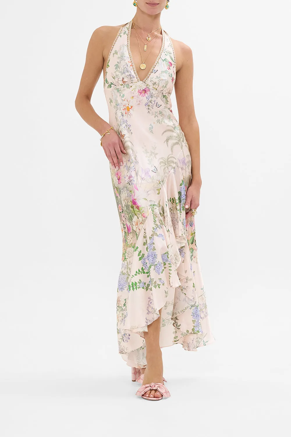 BIAS HALTER DRESS WITH RUFFLE HEM PALACIO PLAYGROUND sold by Camilla