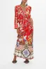 PLUNGE NECK DRAPED SHOULDER DRESS LISBOA LUXE sold by Camilla
