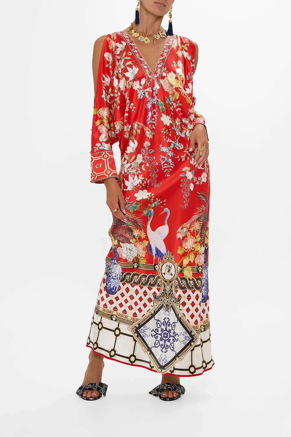 PLUNGE NECK DRAPED SHOULDER DRESS LISBOA LUXE sold by Camilla