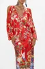 PLUNGE NECK DRAPED SHOULDER DRESS LISBOA LUXE sold by Camilla