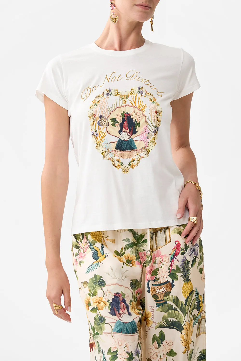 SLIM FIT ROUND NECK T-SHIRT WELCOME TO THE WHITE LOTUS sold by Camilla product image thumbnail 5