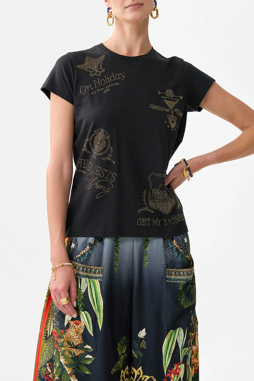 SLIM FIT ROUND NECK T-SHIRT READY FOR MY WELCOME DRINK sold by Camilla product image thumbnail 5