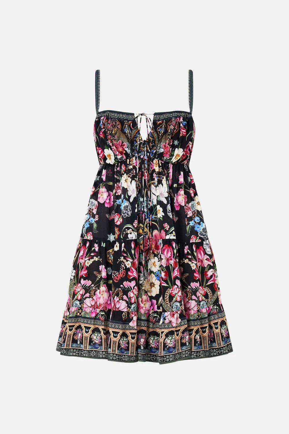 GATHERED BUST TIERED MINI DRESS MIDNIGHT IN MONSERRATE sold by Camilla