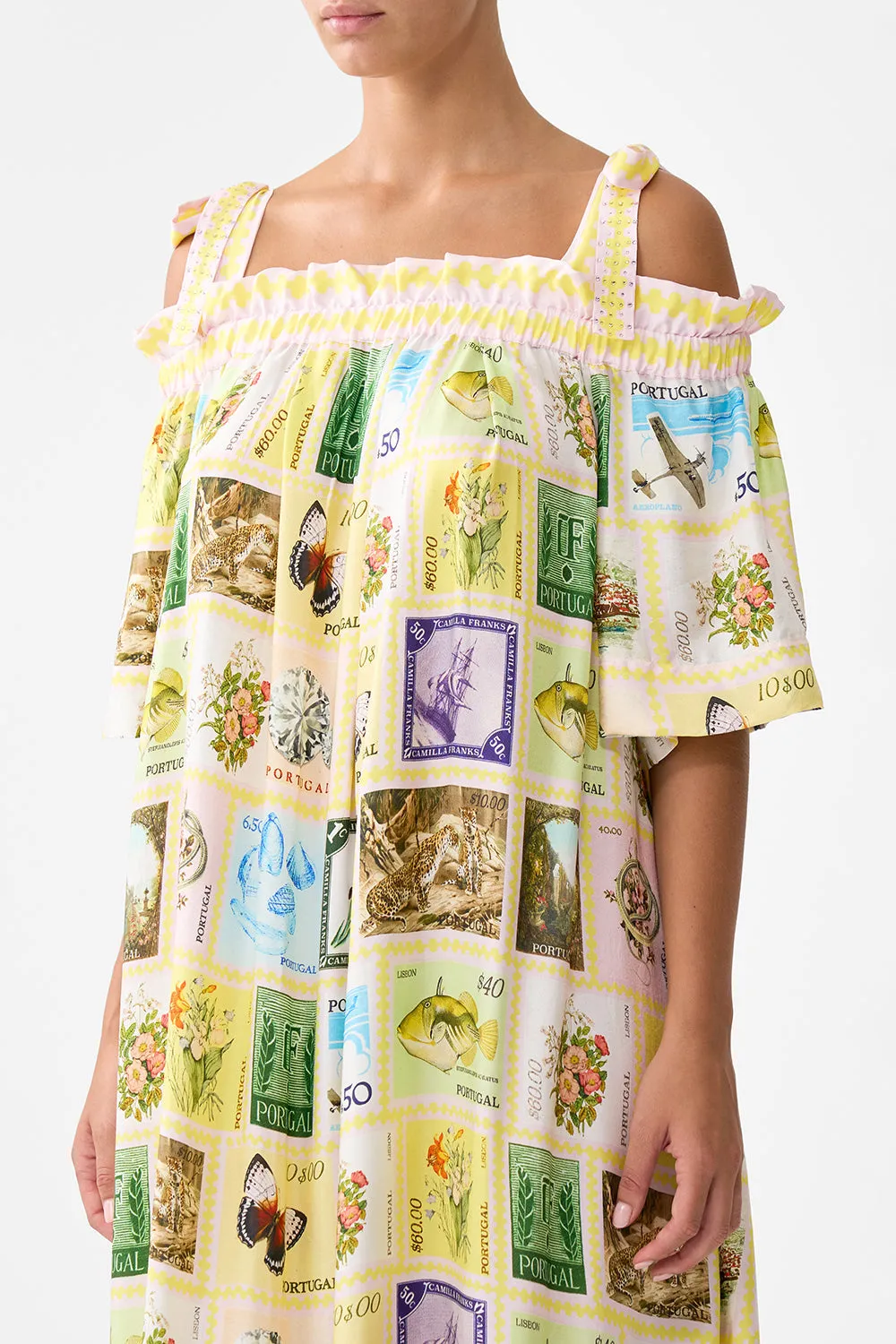 LONG OFF SHOULDER FRILL DRESS WITH STRAPS WITH LOVE FROM LISBON sold by Camilla product image thumbnail 5