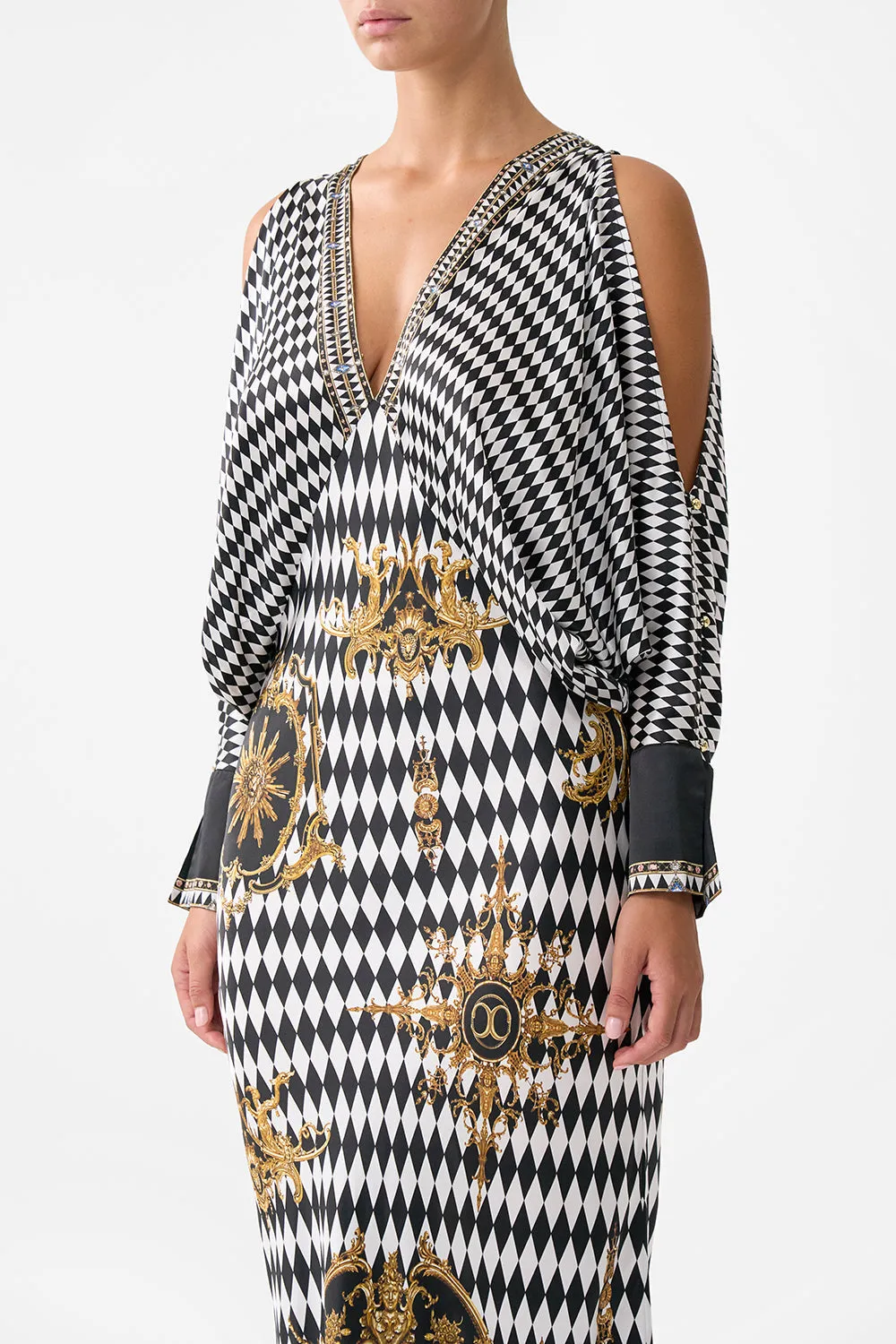 PLUNGE NECK DRAPED SHOULDER DRESS MONARCHY MANIA sold by Camilla product image thumbnail 5