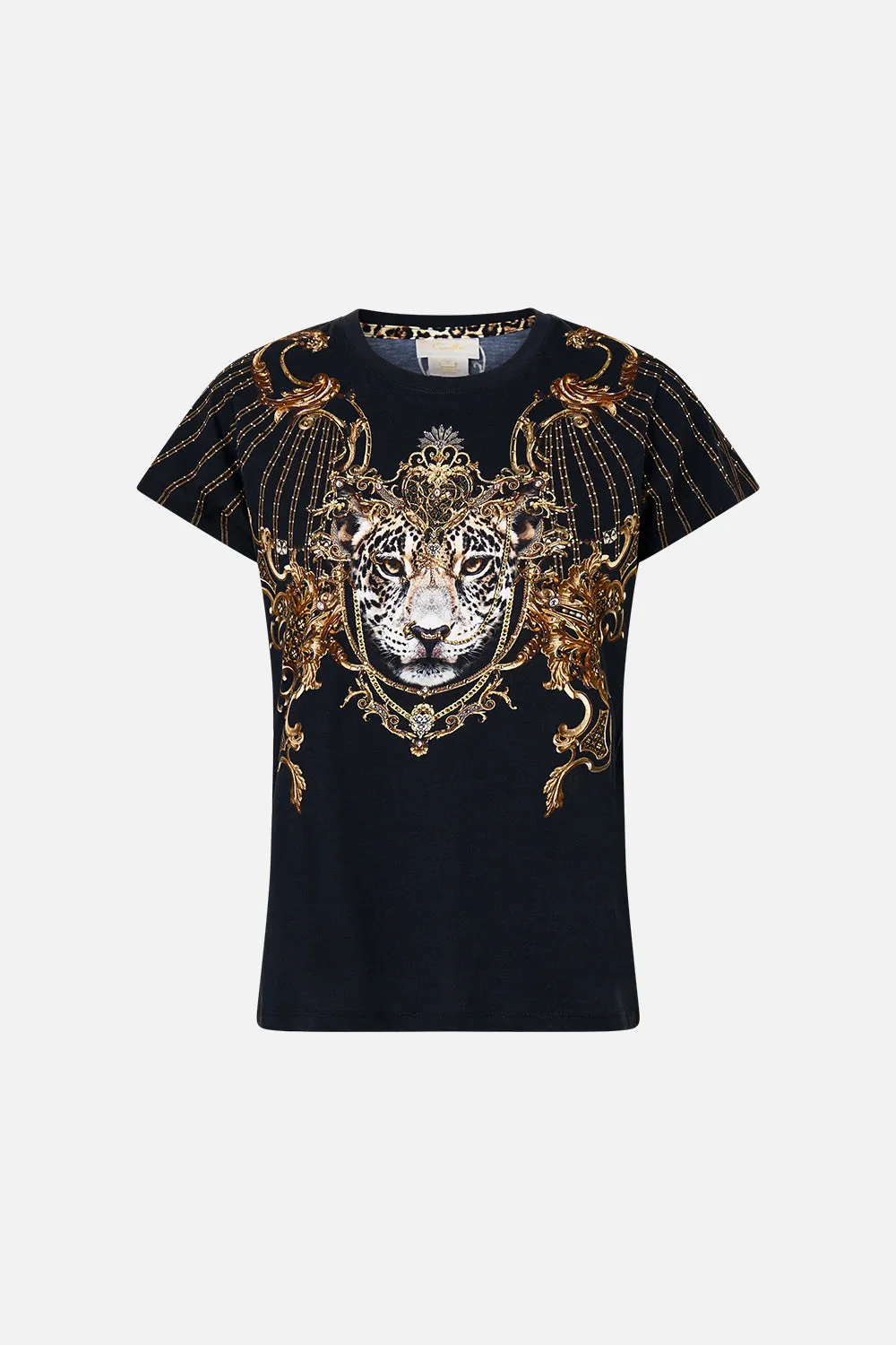 SLIM FIT ROUND NECK T-SHIRT - BLACK BAROQUE AROUND THE CLOCK sold by Camilla product image thumbnail 3