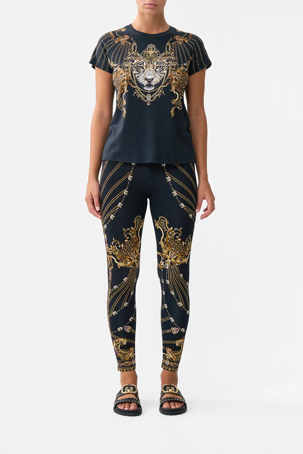 SLIM FIT ROUND NECK T-SHIRT - BLACK BAROQUE AROUND THE CLOCK sold by Camilla