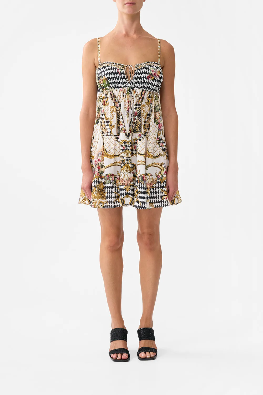 GATHERED BUST TIERED MINI DRESS ROCOCO GLOW sold by Camilla