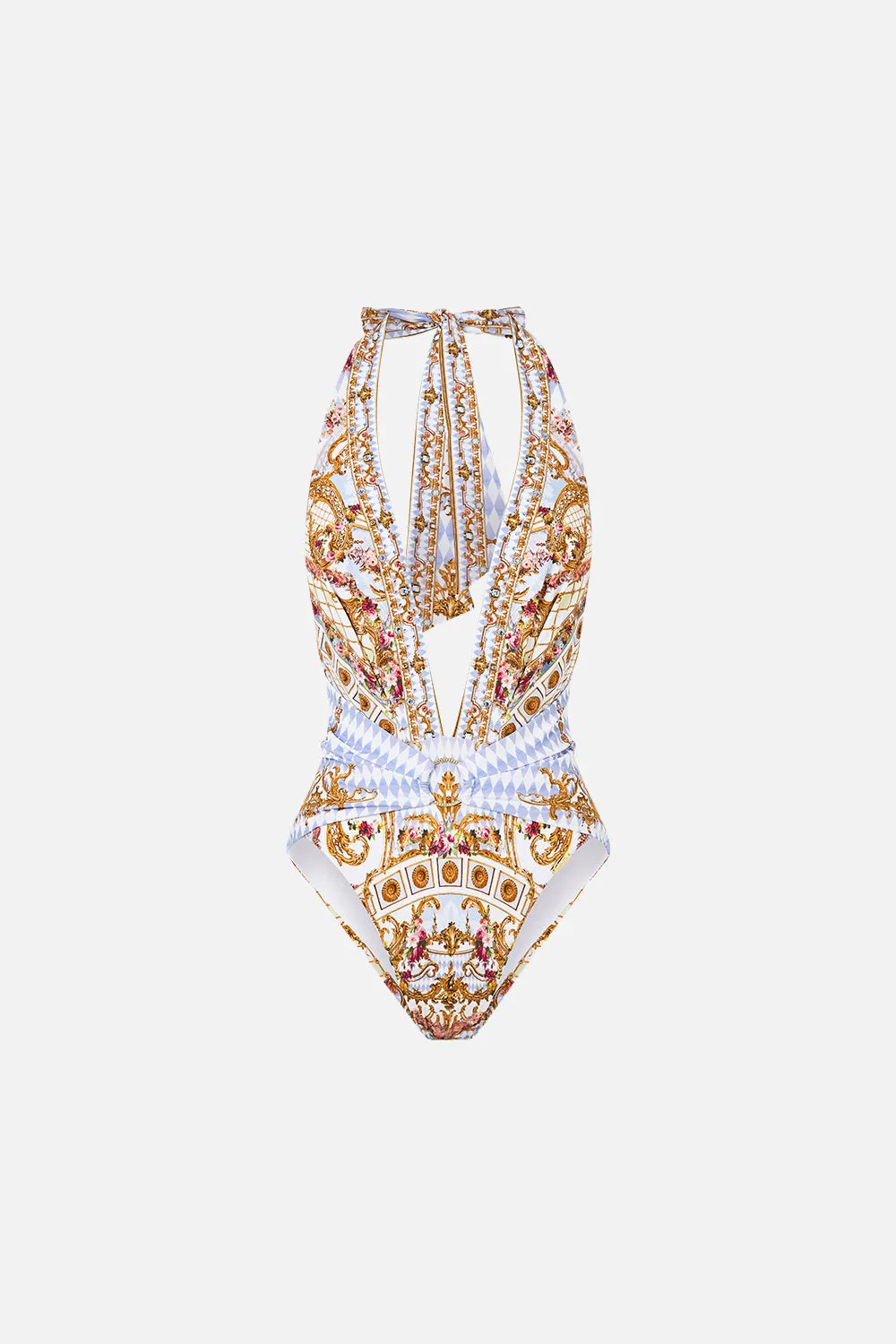 PLUNGE FRONT HALTER ONE PIECE WITH TRIM THRONE GAMES sold by Camilla product image thumbnail 3