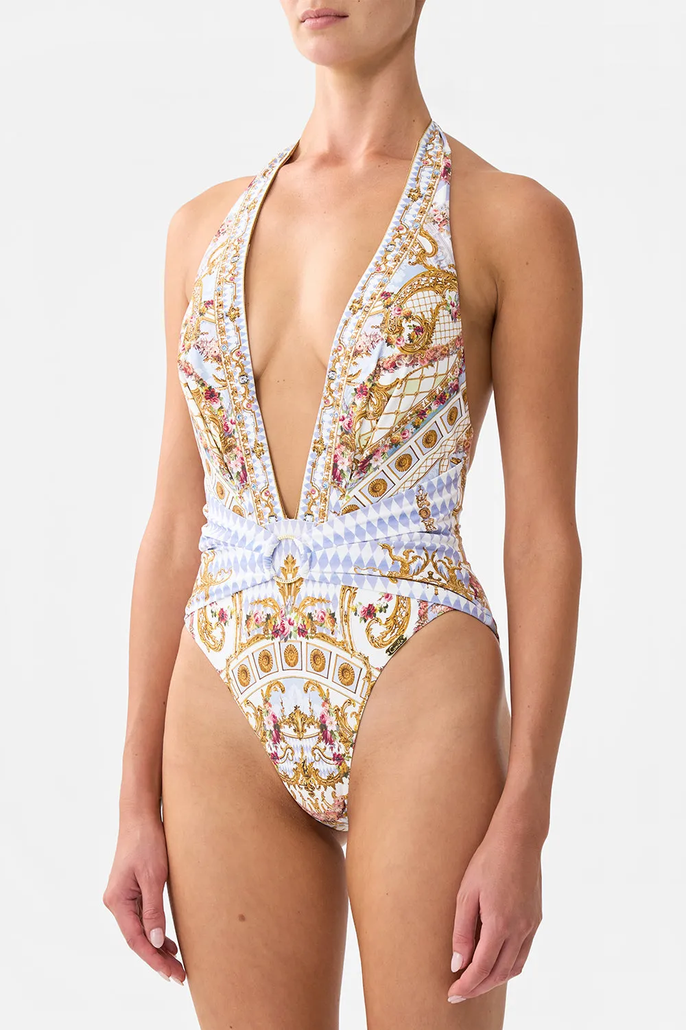 PLUNGE FRONT HALTER ONE PIECE WITH TRIM THRONE GAMES sold by Camilla product image thumbnail 5