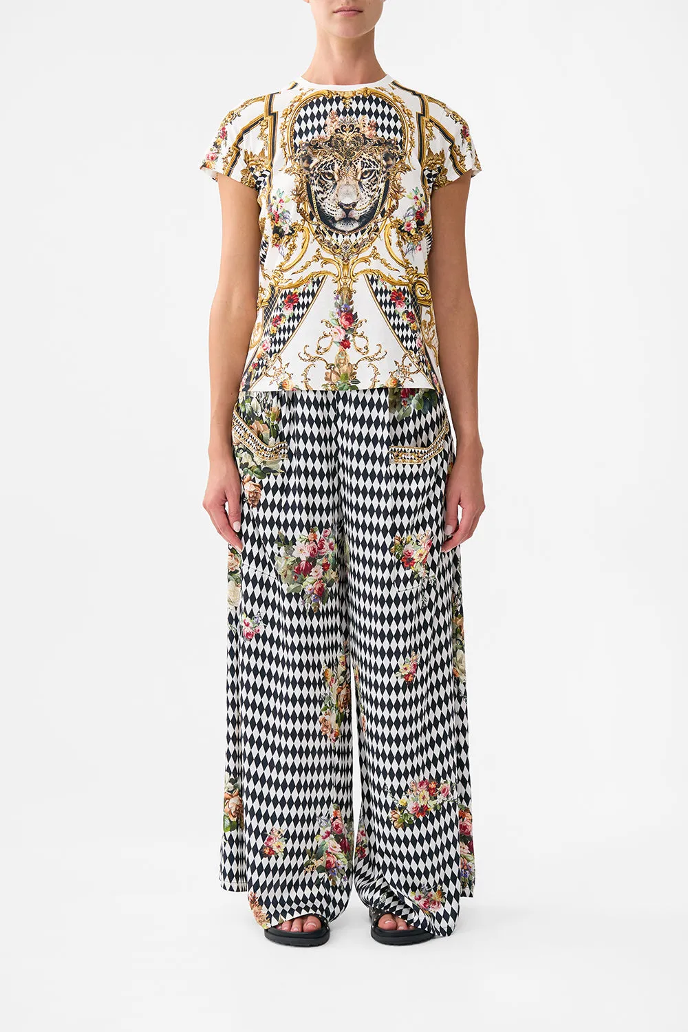 SLIM FIT ROUND NECK T-SHIRT - WHITE/GOLD ROCOCO GLOW sold by Camilla