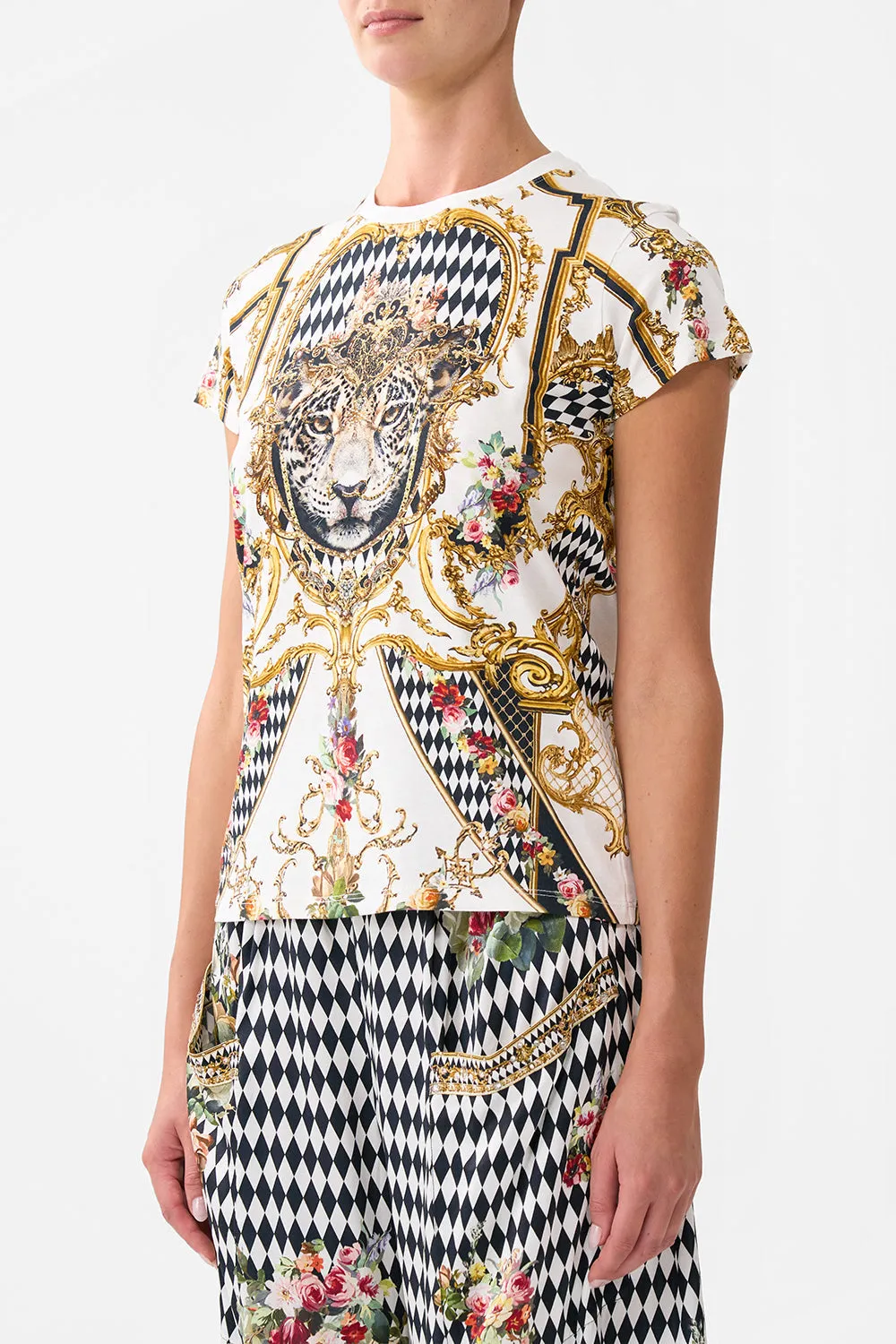 SLIM FIT ROUND NECK T-SHIRT - WHITE/GOLD ROCOCO GLOW sold by Camilla product image thumbnail 5