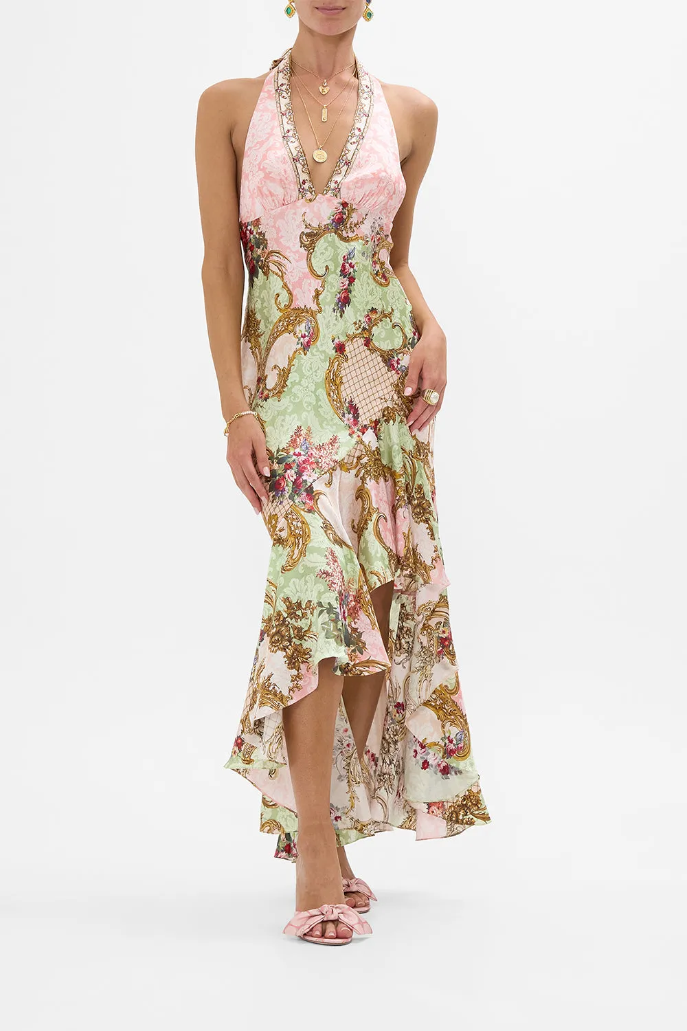 BIAS HALTER DRESS WITH RUFFLE HEM THE QUEENS QUARTERS sold by Camilla