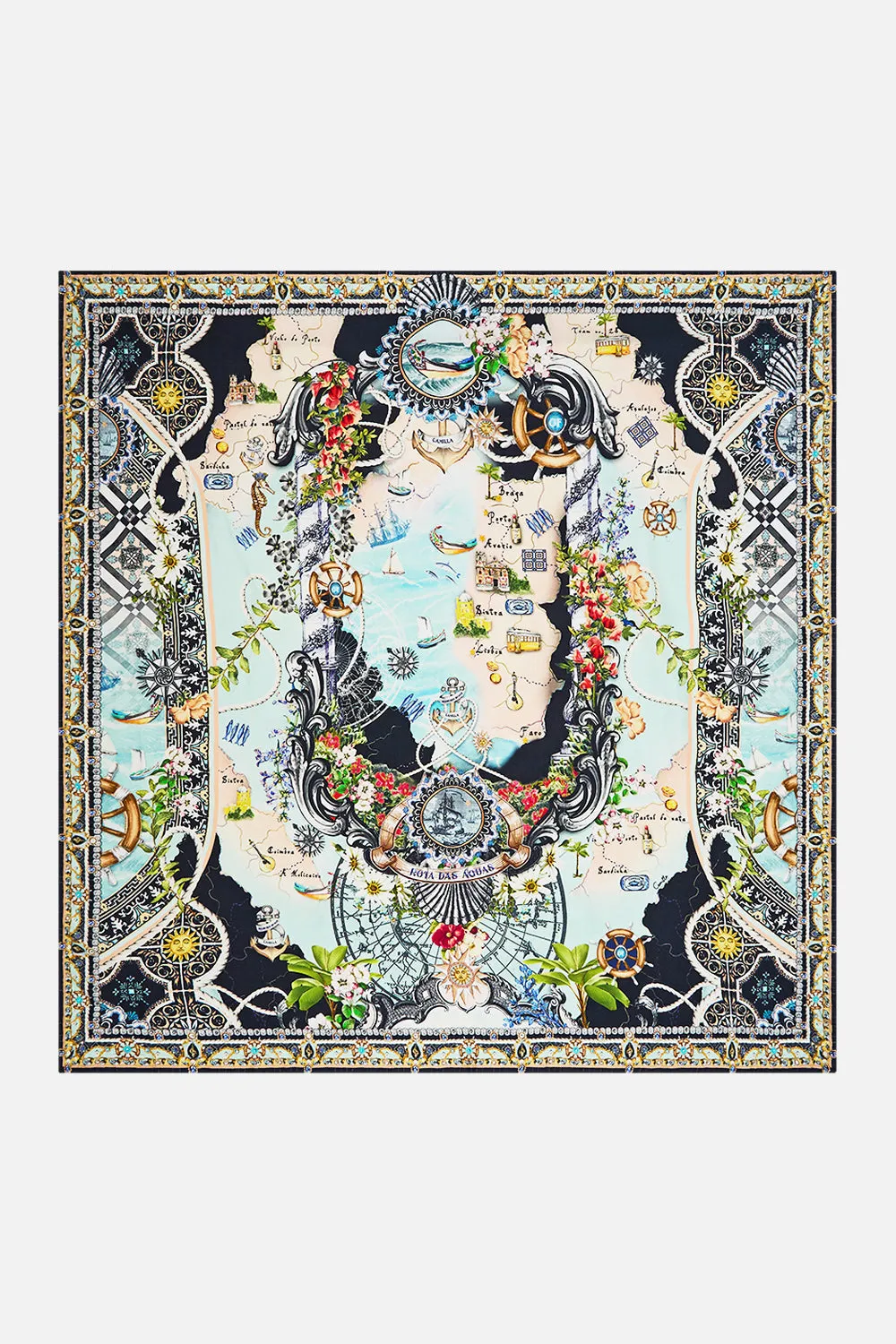 LARGE CRYSTALLED SILK SQUARE SCARF FOLK AFLOAT sold by Camilla product image thumbnail 2