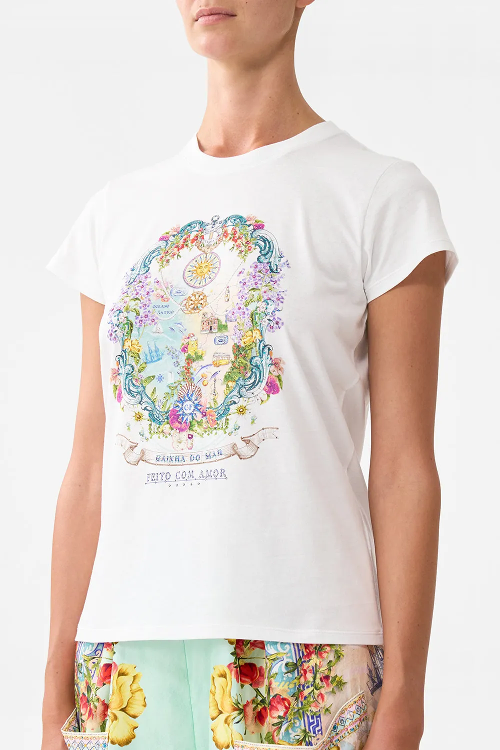 SLIM FIT ROUND NECK T-SHIRT - WHITE JUST COASTING sold by Camilla product image thumbnail 5