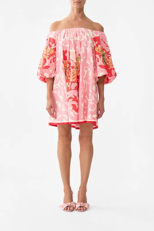 OFF SHOULDER PUFF DRESS PINK PORTO sold by Camilla