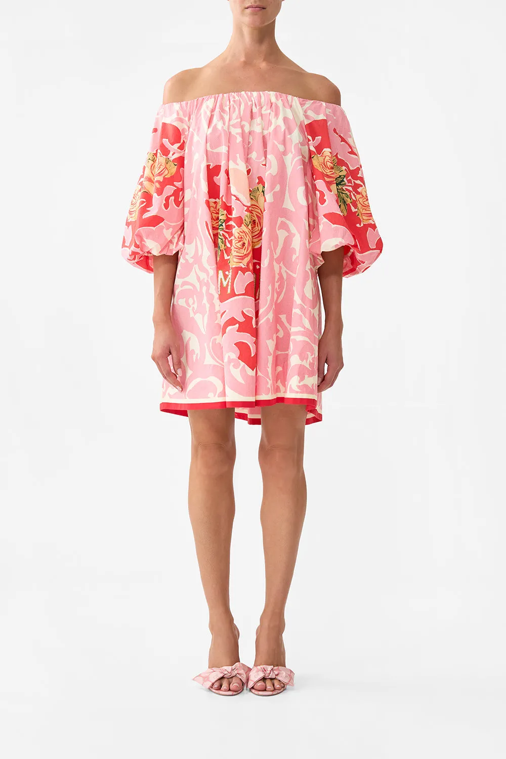 OFF SHOULDER PUFF DRESS PINK PORTO sold by Camilla