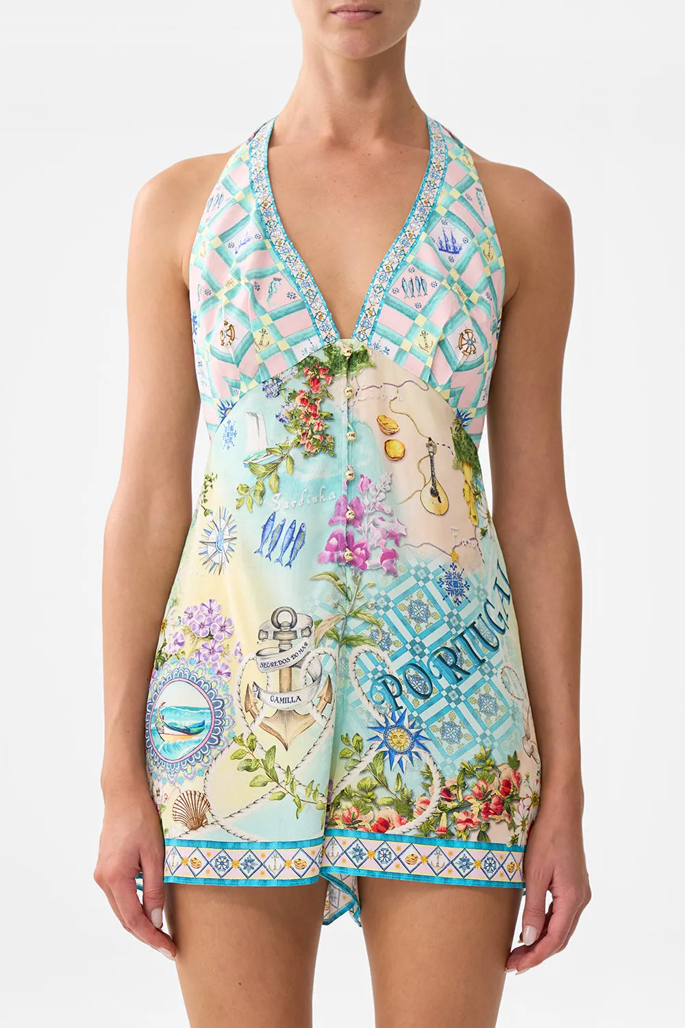 BUTTON FRONT HALTER PLAYSUIT JUST COASTING sold by Camilla product image thumbnail 5