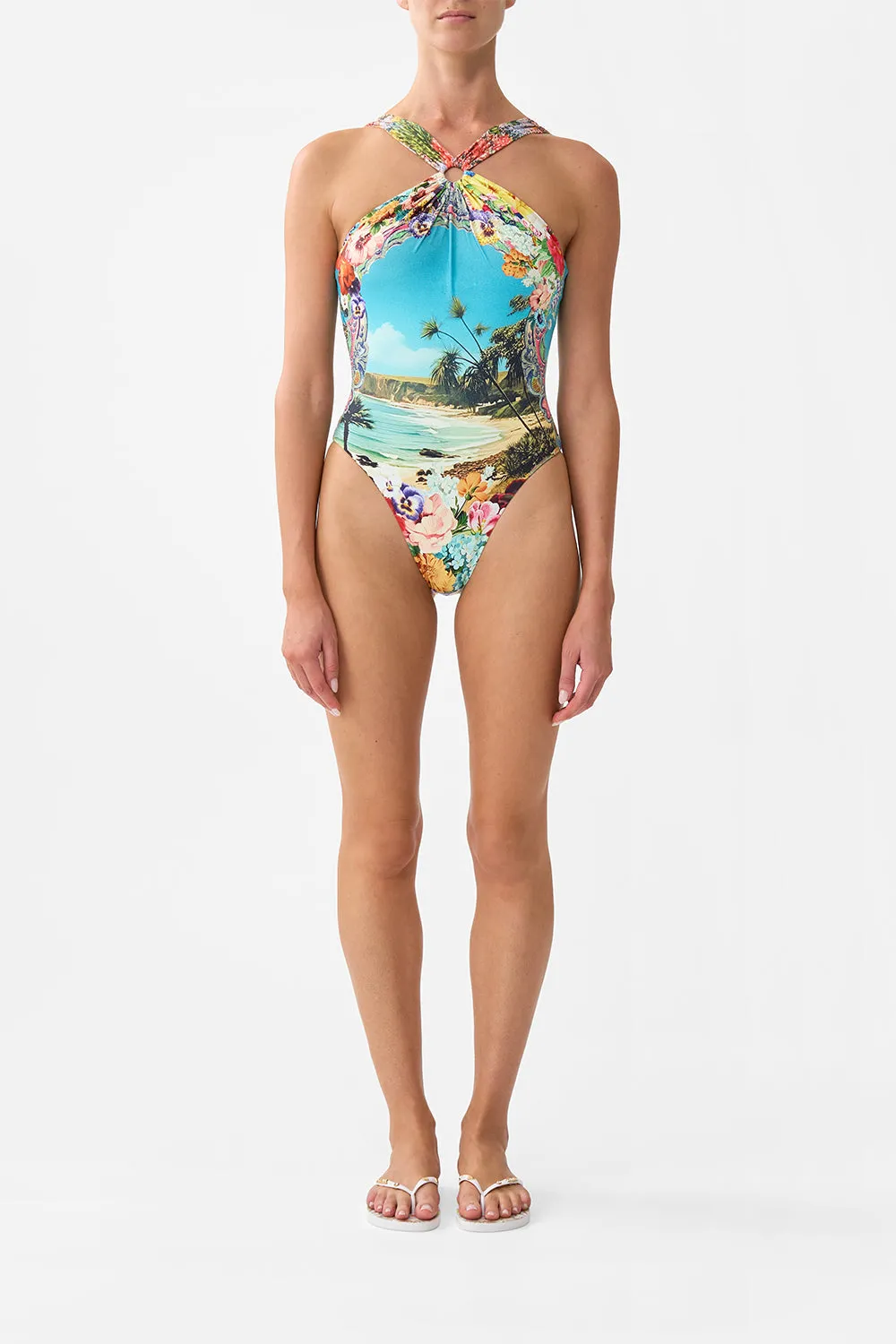 DIAMOND NECK THICK STRAP ONE PIECE W RINGS BATHING BOMBSHELL sold by Camilla