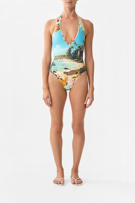 REVERSIBLE BIND EDGE V NECK HALTER ONE PIECE BATHING BOMBSHELL sold by Camilla