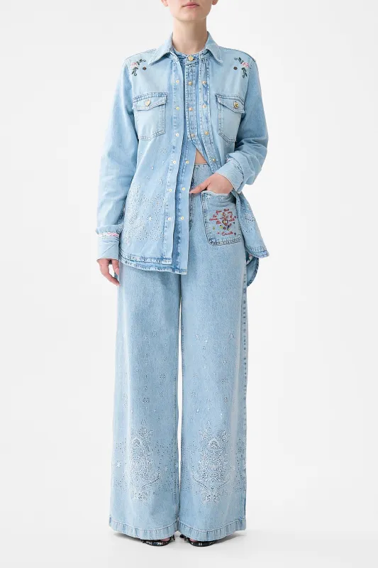 LUNA KITSCH STITCH HIGH RISE WIDE LEG JEAN DENIM sold by Camilla