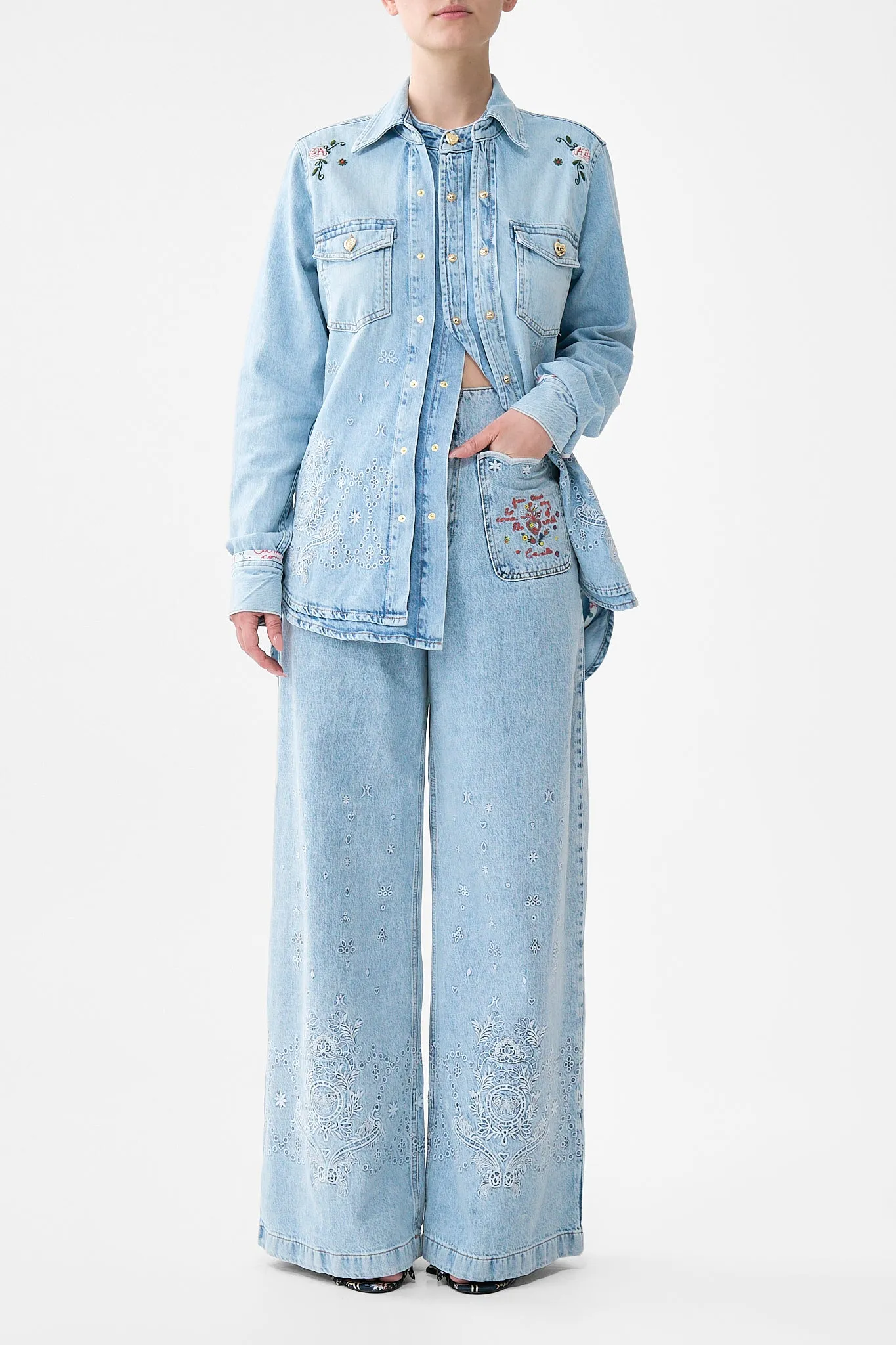 LUNA KITSCH STITCH HIGH RISE WIDE LEG JEAN DENIM sold by Camilla