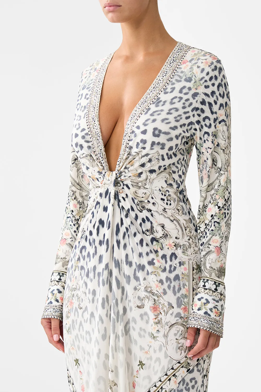 LONG V NECK TWIST FRONT JERSEY DRESS MARBLE HEAVEN sold by Camilla product image thumbnail 5