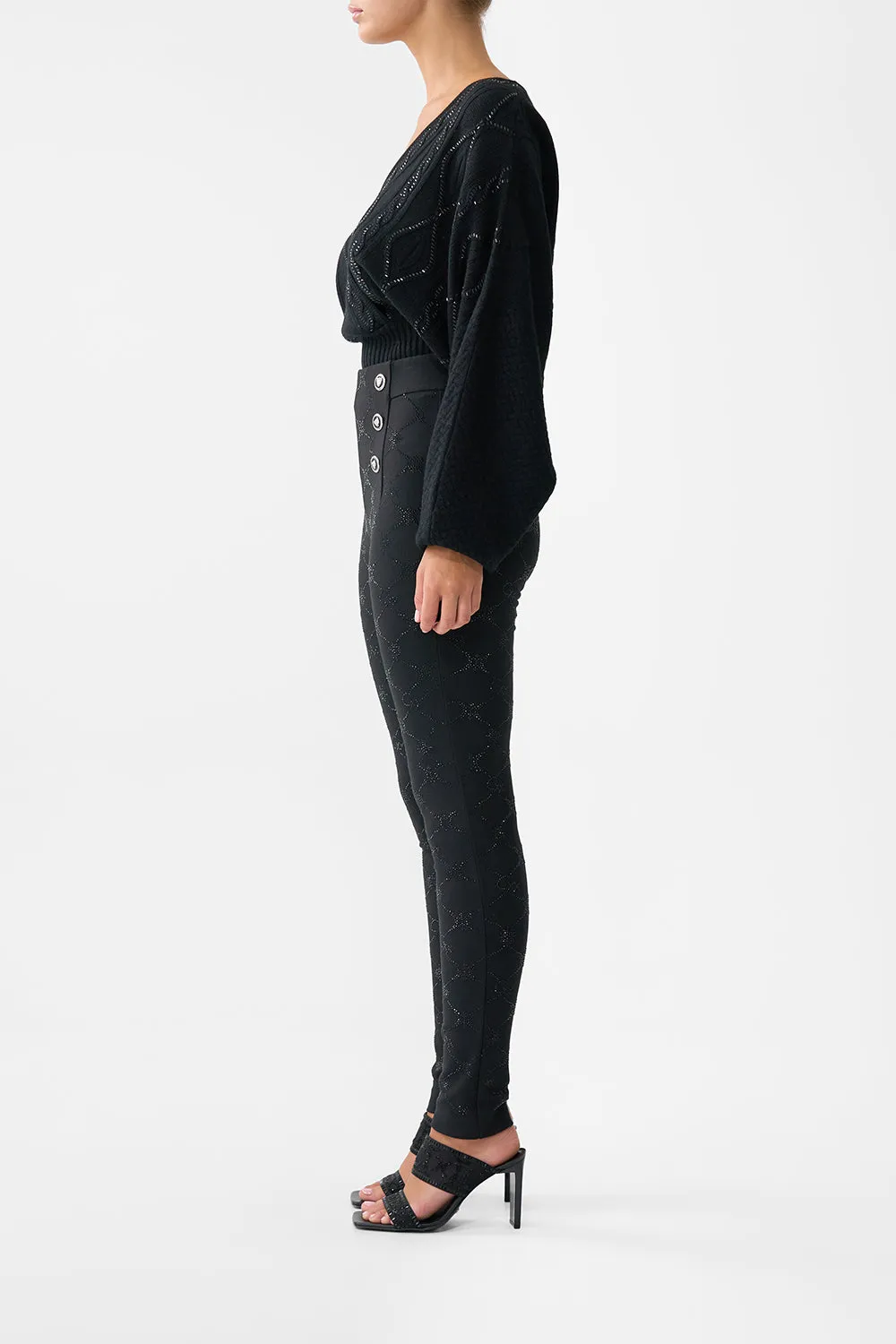 BUTTON EMBELLISHED PONTE PANT SOLID BLACK sold by Camilla product image thumbnail 4
