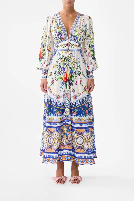 SHAPED WAISTBAND DRESS WITH GATHERED SLEEVES TILES DARLS sold by Camilla
