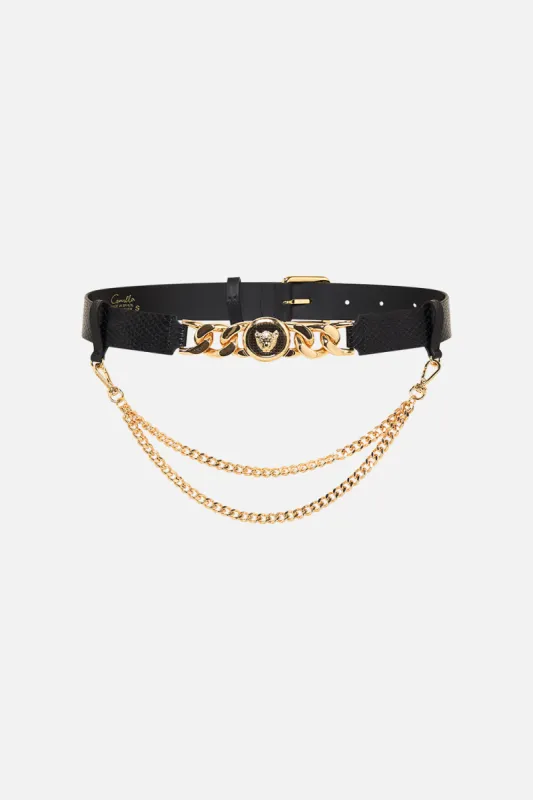 LEOPARD BUTTON BELT WITH CHAIN SOLID BLACK sold by Camilla