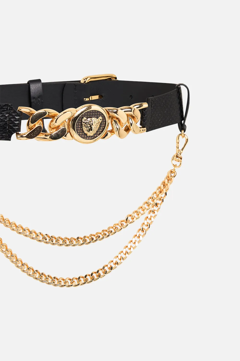 LEOPARD BUTTON BELT WITH CHAIN SOLID BLACK sold by Camilla product image thumbnail 2