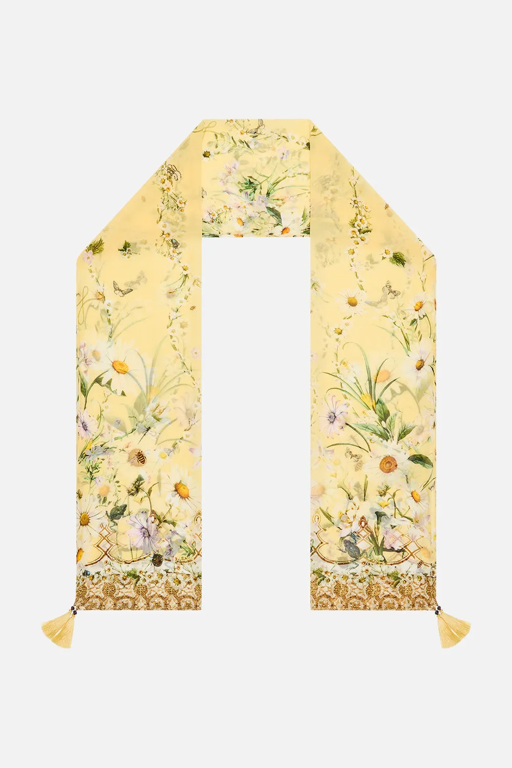 LONG SILK CRINKLE CHIFFON SCARF DAISY CHAINS sold by Camilla