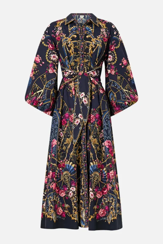 WAIST TIE SHIRT DRESS WITH BUBBLE SLEEVE ORNATE ON A PLATE sold by Camilla