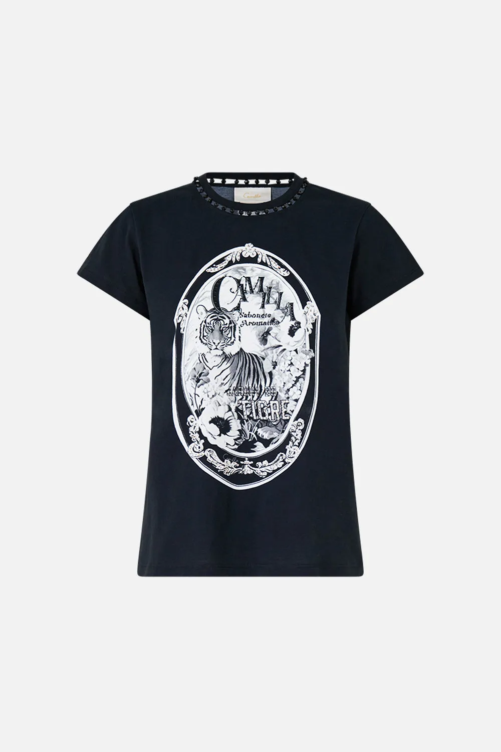 SLIM FIT ROUND NECK T-SHIRT - BLACK PERFUMED IN PORTO sold by Camilla product image thumbnail 3