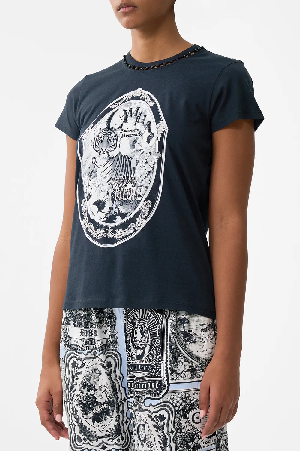 SLIM FIT ROUND NECK T-SHIRT - BLACK PERFUMED IN PORTO sold by Camilla product image thumbnail 5