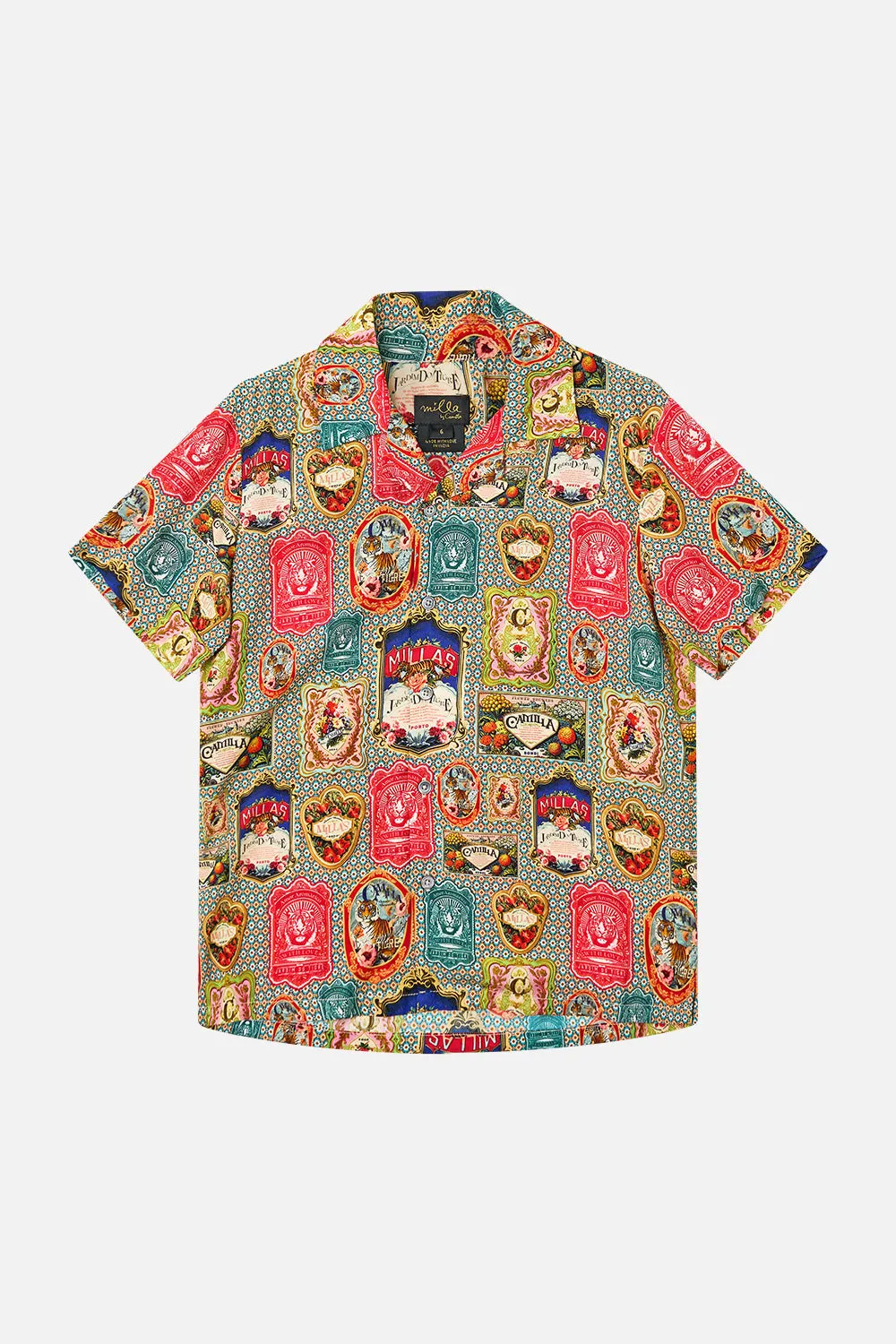 BOYS SHORT SLEEVE CAMP COLLARED SHIRT 4-10 AROMATIC TIGER FLOWER sold by Camilla