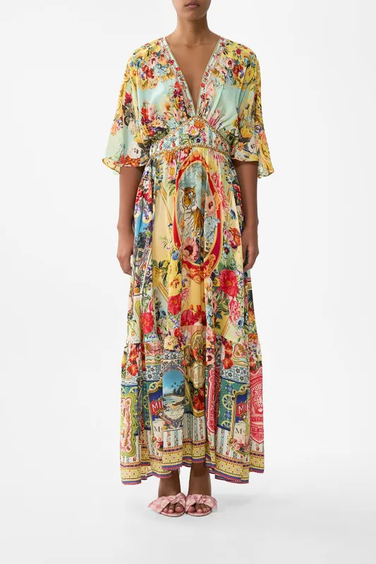 WAISTED DRESS WITH HEM RUFFLE AROMATIC TIGER FLOWER sold by Camilla