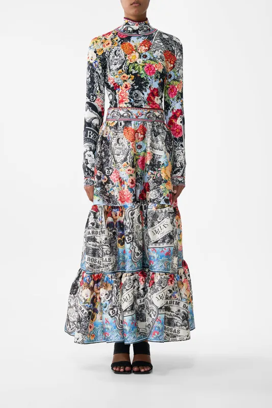 HIGH WAISTED TIERED SKIRT FLOWER SHOWERS sold by Camilla