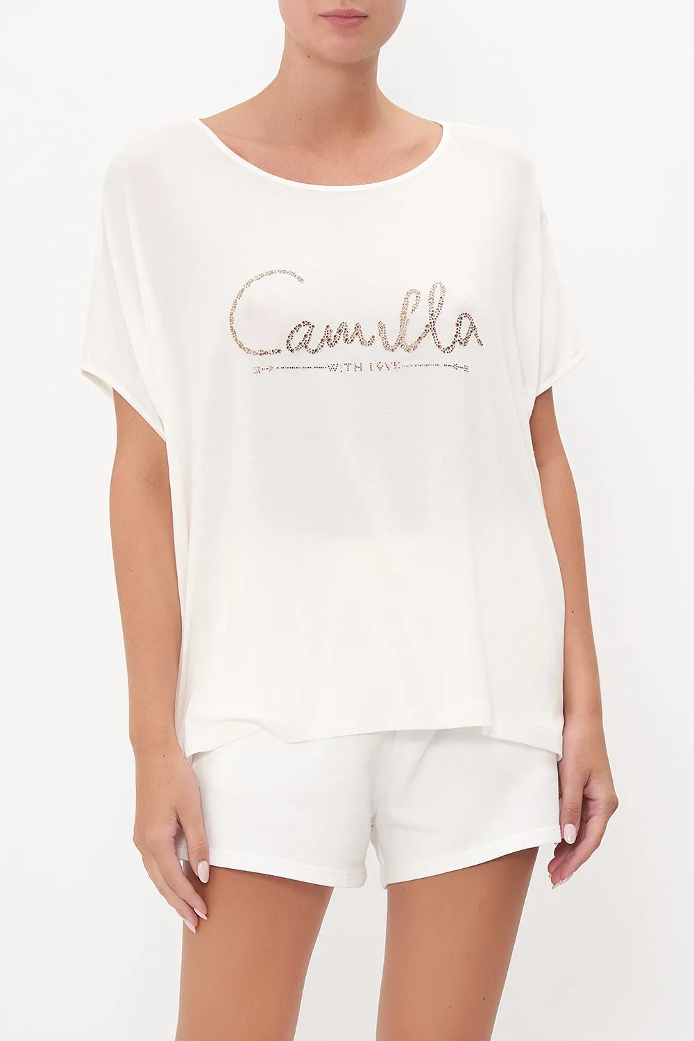LOOSE FIT ROUND NECK TEE LOGO CAPSULE - SOLID WHITE sold by Camilla product image thumbnail 5