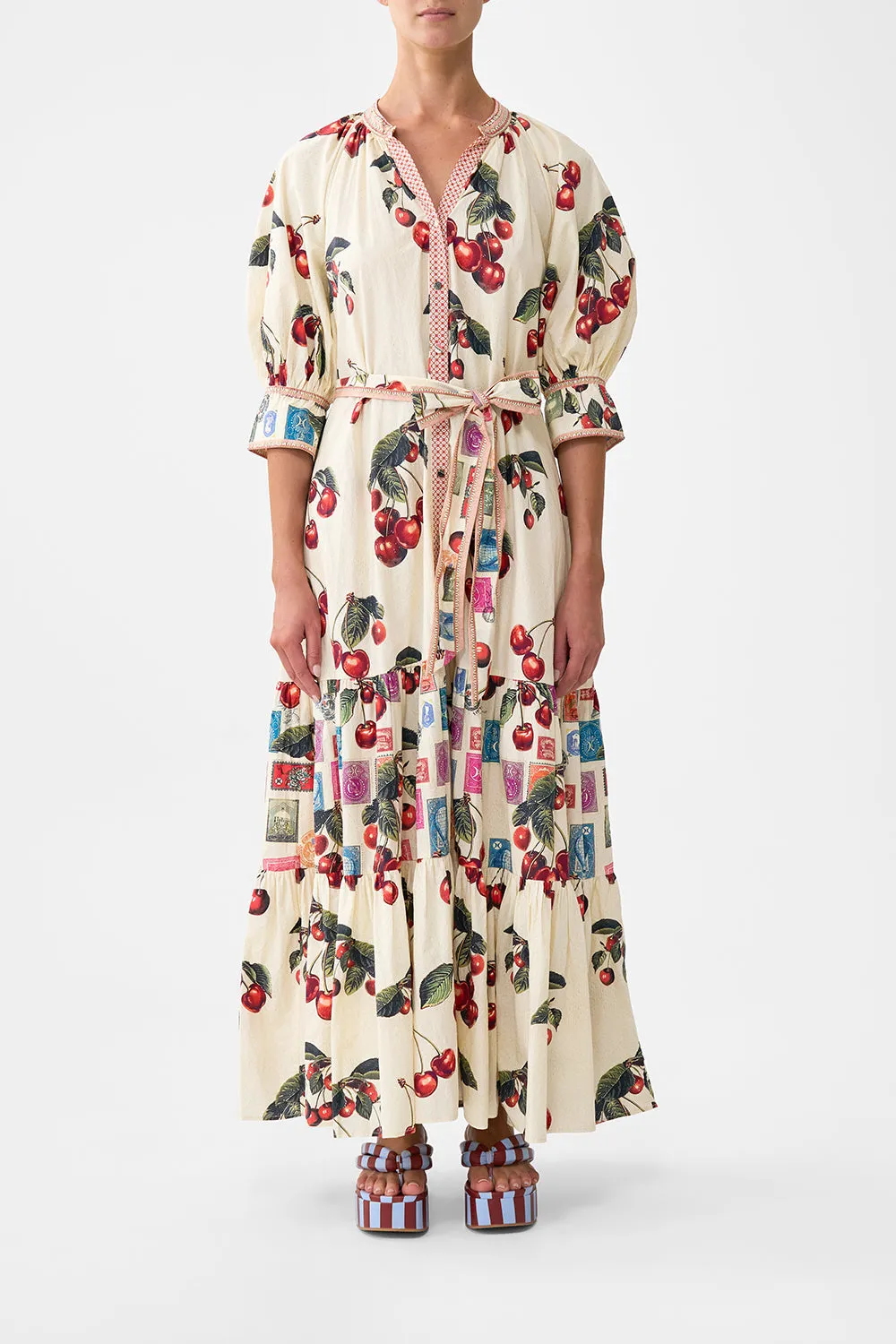 TIERED SHIRT DRESS WITH SHORT SLEEVE NOTES FROM THE ROAD sold by Camilla