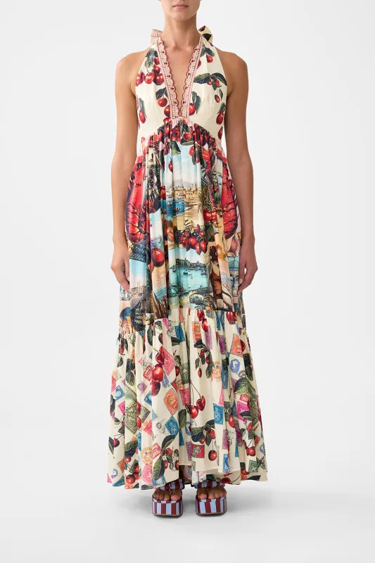 RUFFLE HEM HALTER DRESS NOTES FROM THE ROAD sold by Camilla