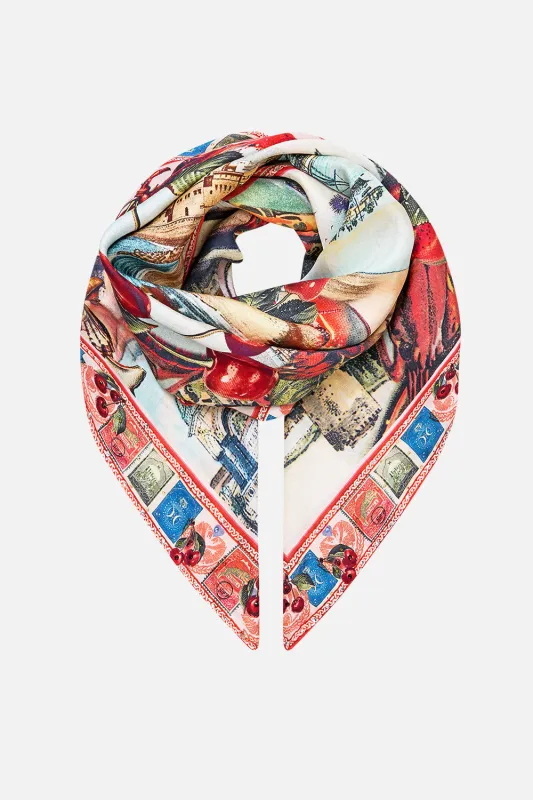 LARGE CRYSTALLED SILK SQUARE SCARF NOTES FROM THE ROAD sold by Camilla