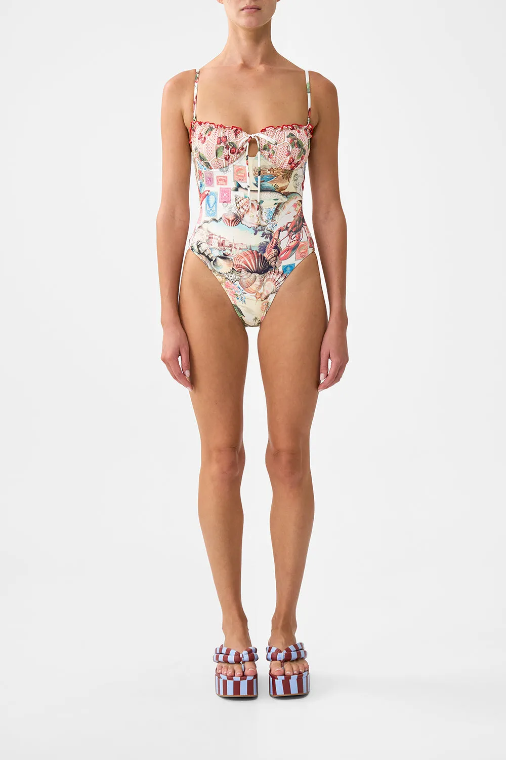 RUCHED CUP UNDERWIRE ONE PIECE W TIE FRONT NOTES FROM THE ROAD sold by Camilla