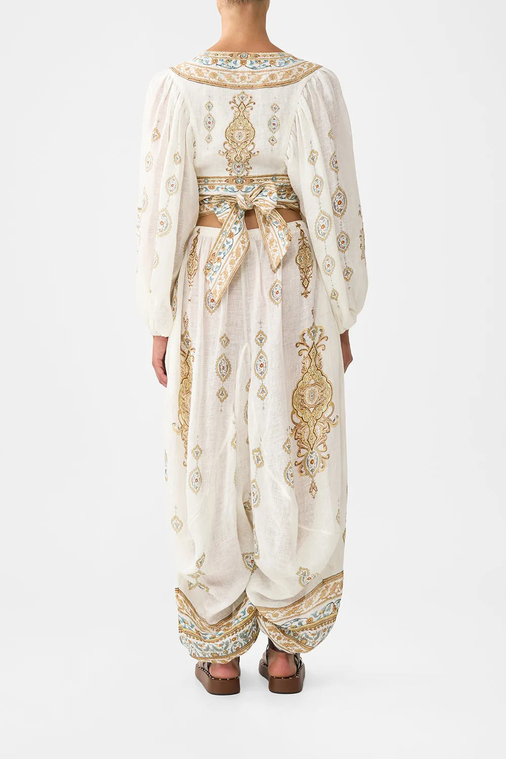 CROPPED BLOUSON SLEEVE TIE FRONT TOP OTTOMAN DYNASTY sold by Camilla product image thumbnail 2